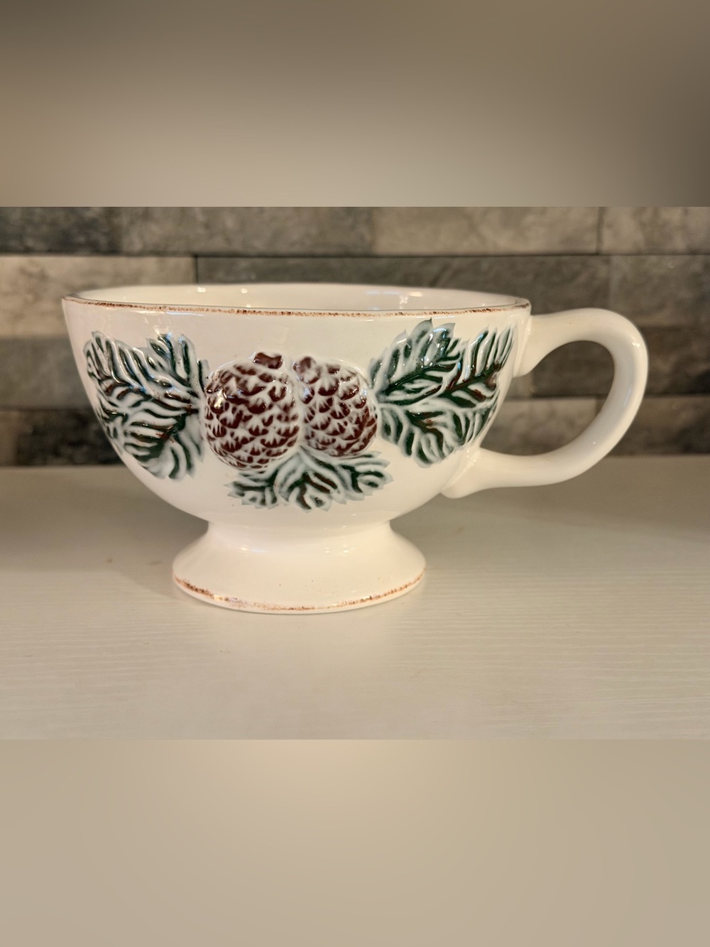 Vintage Ambiance Vintage Pine Latte Mug Nanette Vacher Footed Large Mint NOS HTF
